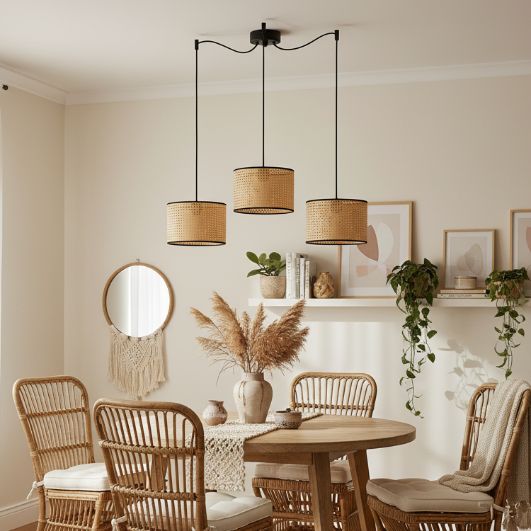 Светильник-паук  с абажурами из искусственного ротанга