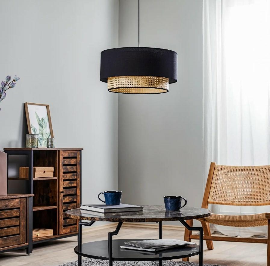 светильник с абажуром из хлопка и ротанга