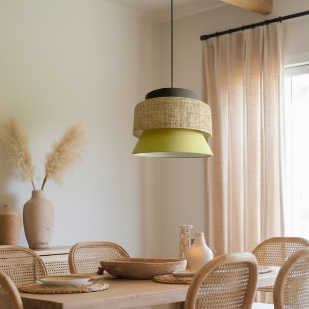 Светильник подвесной с абажуром из хлопка и  полотна рафии HL4030