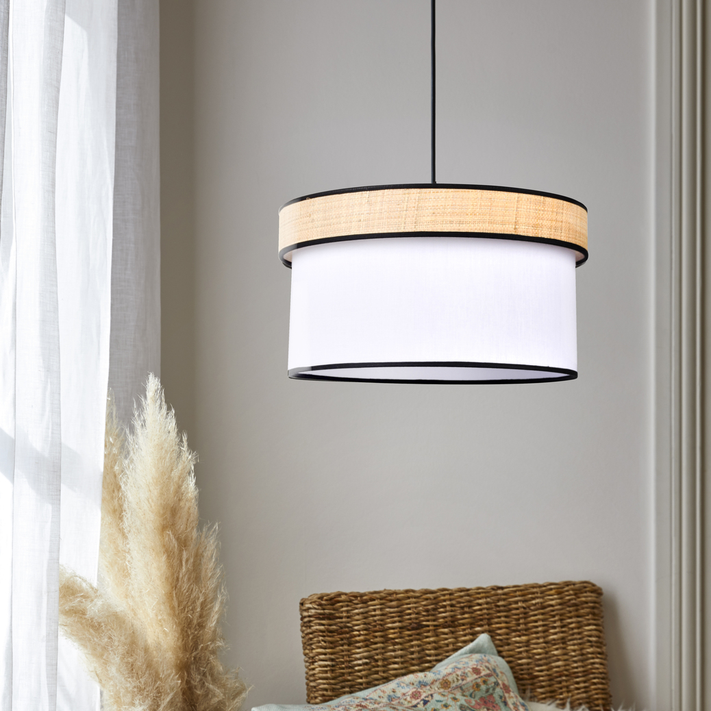Светильник подвесной с абажуром из хлопка и  полотна рафии HL4023
