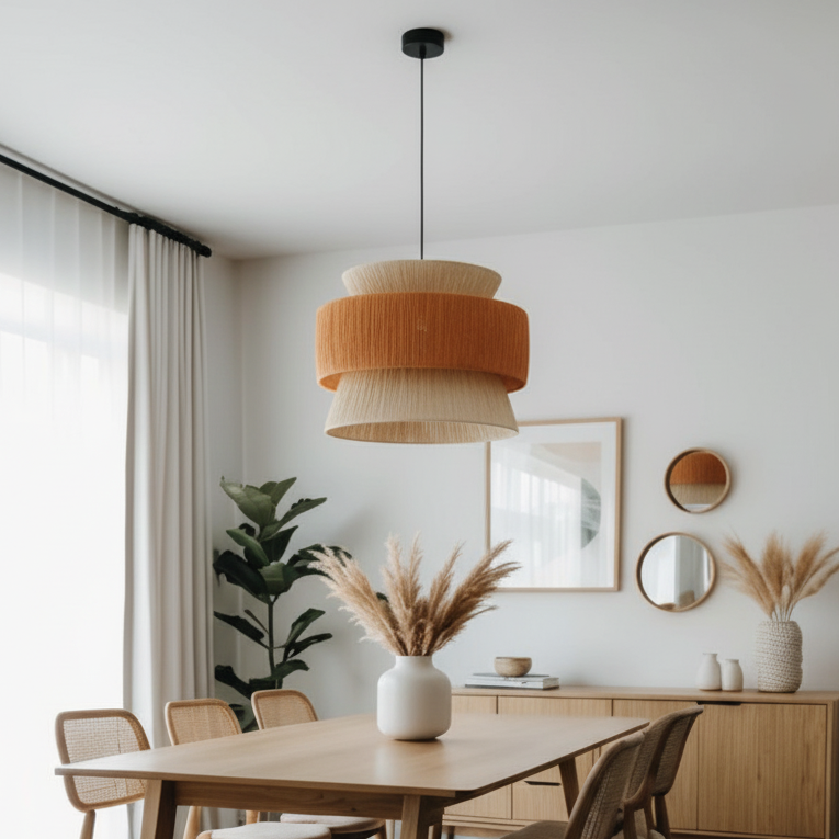 Светильник подвесной с абажуром нити рафии HL4030Raf