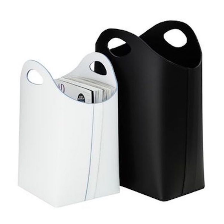 Кожаная корзина для бумаг с ручками