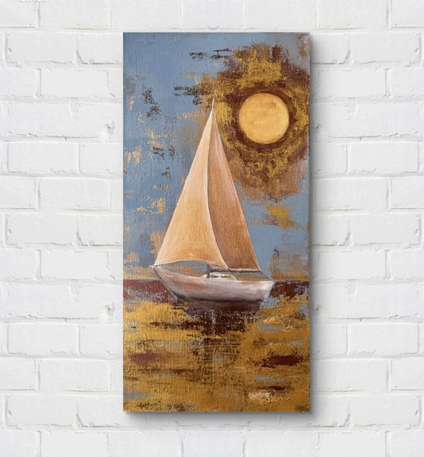 «Солнечный странник» — фактурная картина на холсте, 3D текстура, 50x25 см