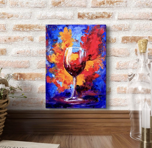 Пламя в бокале. Картина маслом. 18х13 см