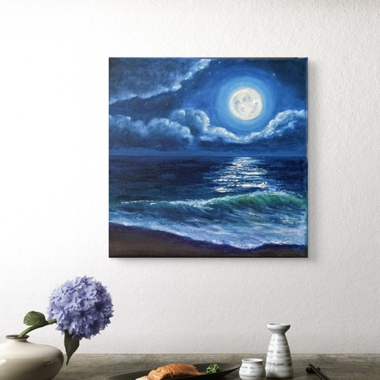 Картина "Лунная дорожка". Авторская картина на холсте (хлопок, масло), 20х20 см