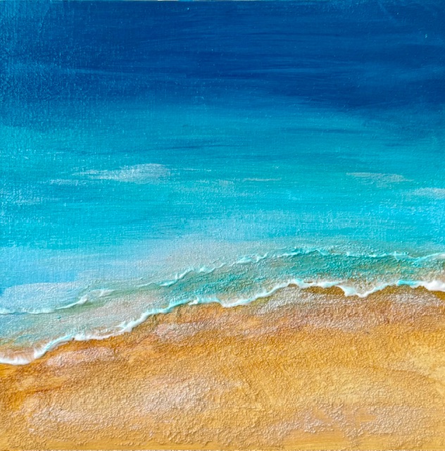 Островок лета. Картина на дереве 15×15 см, фактурная рельефная абстракция