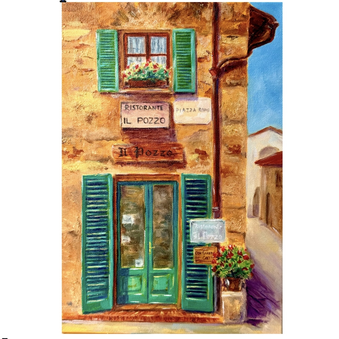 Картина на 3D холсте "Ресторан в Италии". Масло. 30х20 см