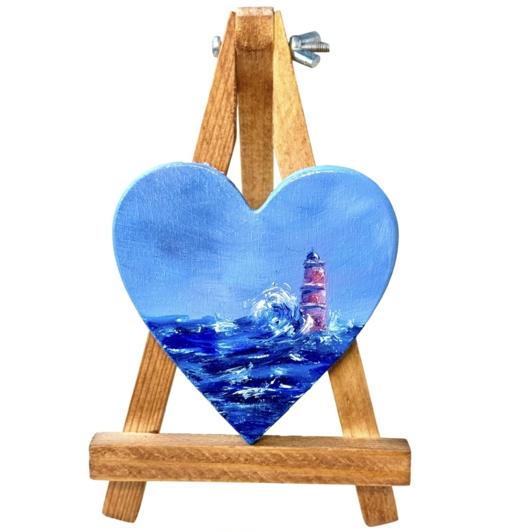 Мини-картина маслом на дереве на магните "Маяк". Масло, ручная работа. 8х7.5 см