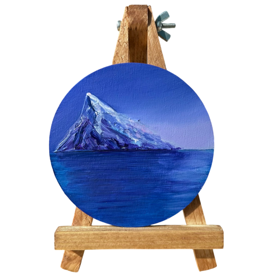 Мини-картина маслом на дереве на магните "Гора в ночи". Масло, ручная работа. 9 см