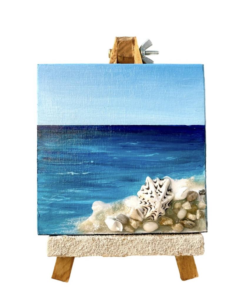 Картина на дереве "Море на столе" . Акрил, ручная работа. 10х10 см