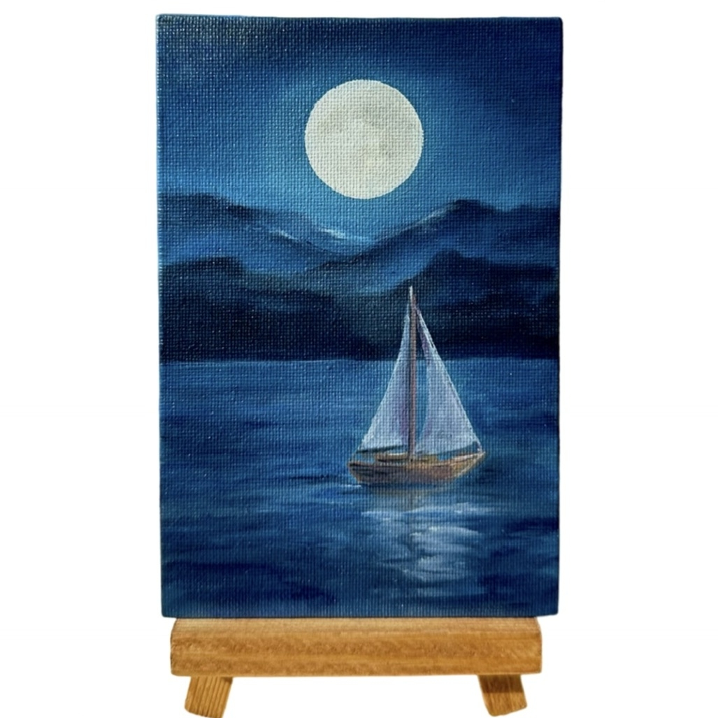 Картина на холсте "Волшебная ночь" . Масло, ручная работа. 10х15 см