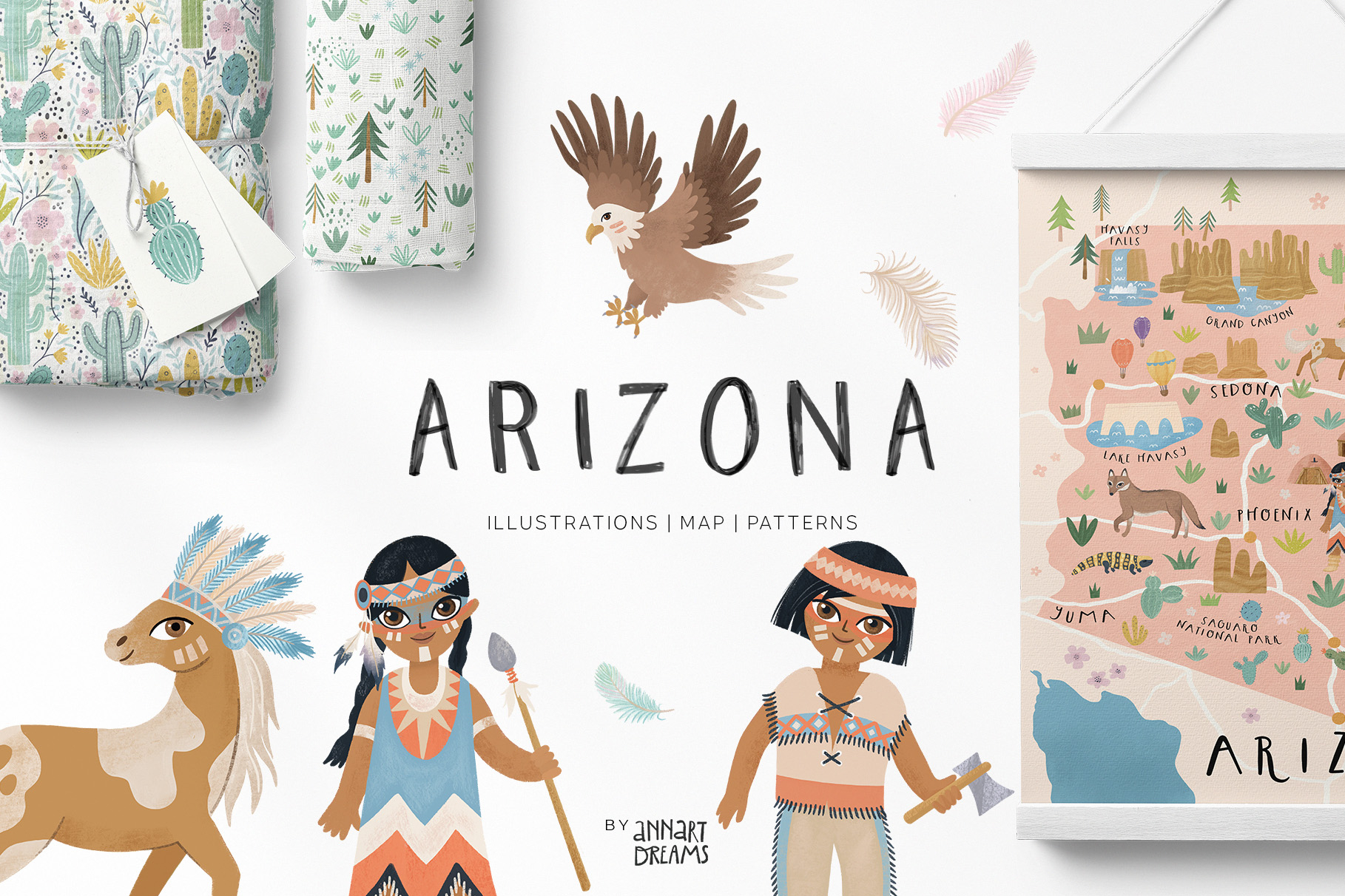 Arizona, kids, illustration, map, map Of Arizona, pattern, poster, American Indian, kids educational map, landscape creator