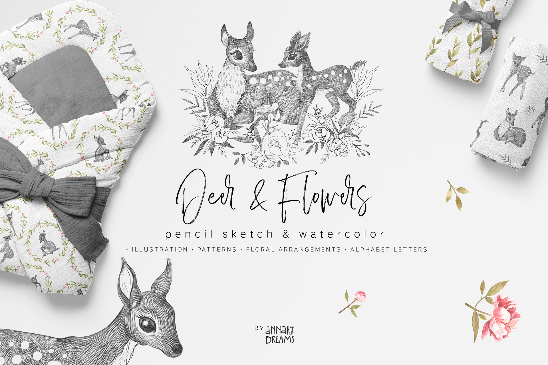 DEER & FLOWERS. A delicate collection of patterns, posters and letters