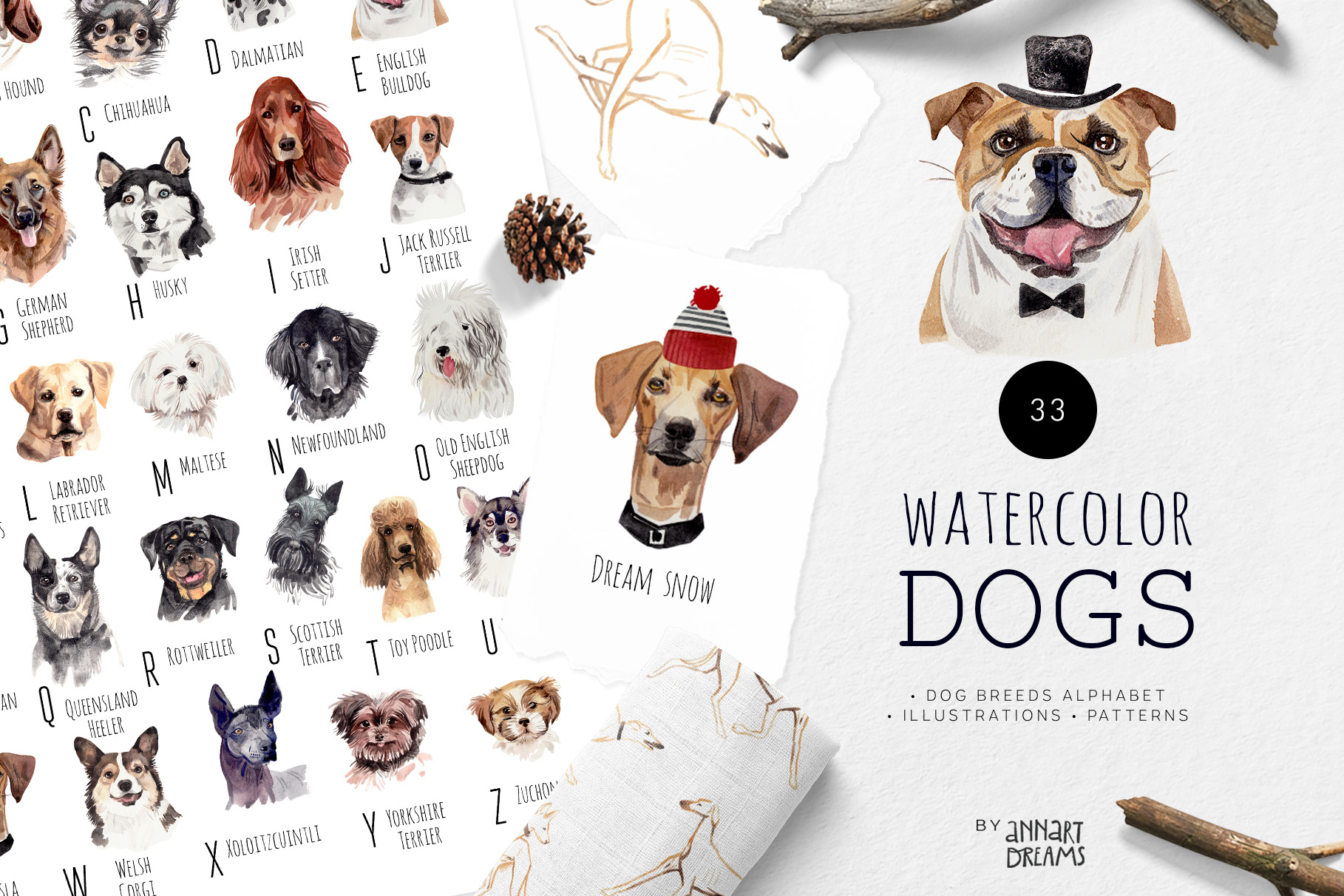 dog, watercolor dogs, dog breeds, dog clipart, Christmas, dog illustration, pattern, geometric, alphabet, poster