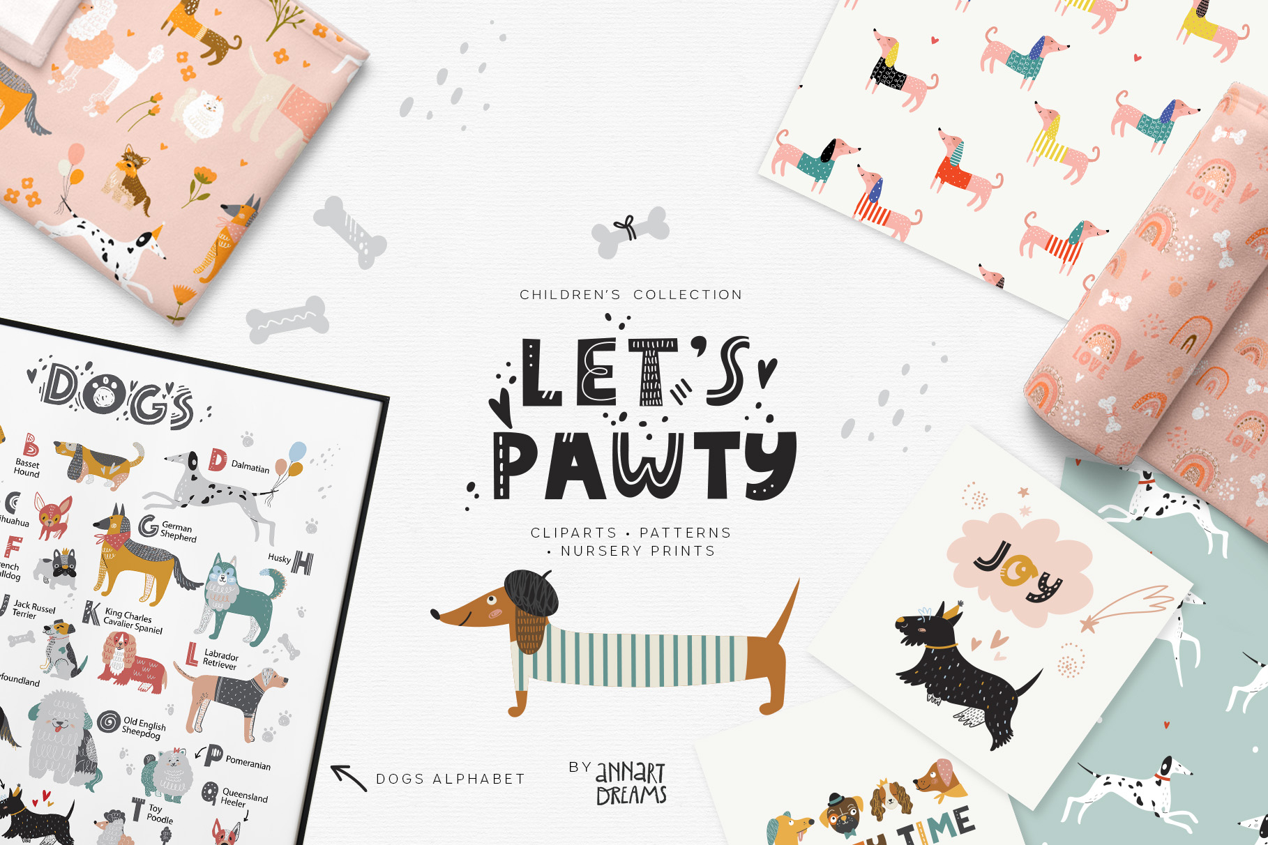 dogs, illustration, dog puppy, paw, dog pattern, Scandinavian design, abc, Alphabet, pets, dog breeds