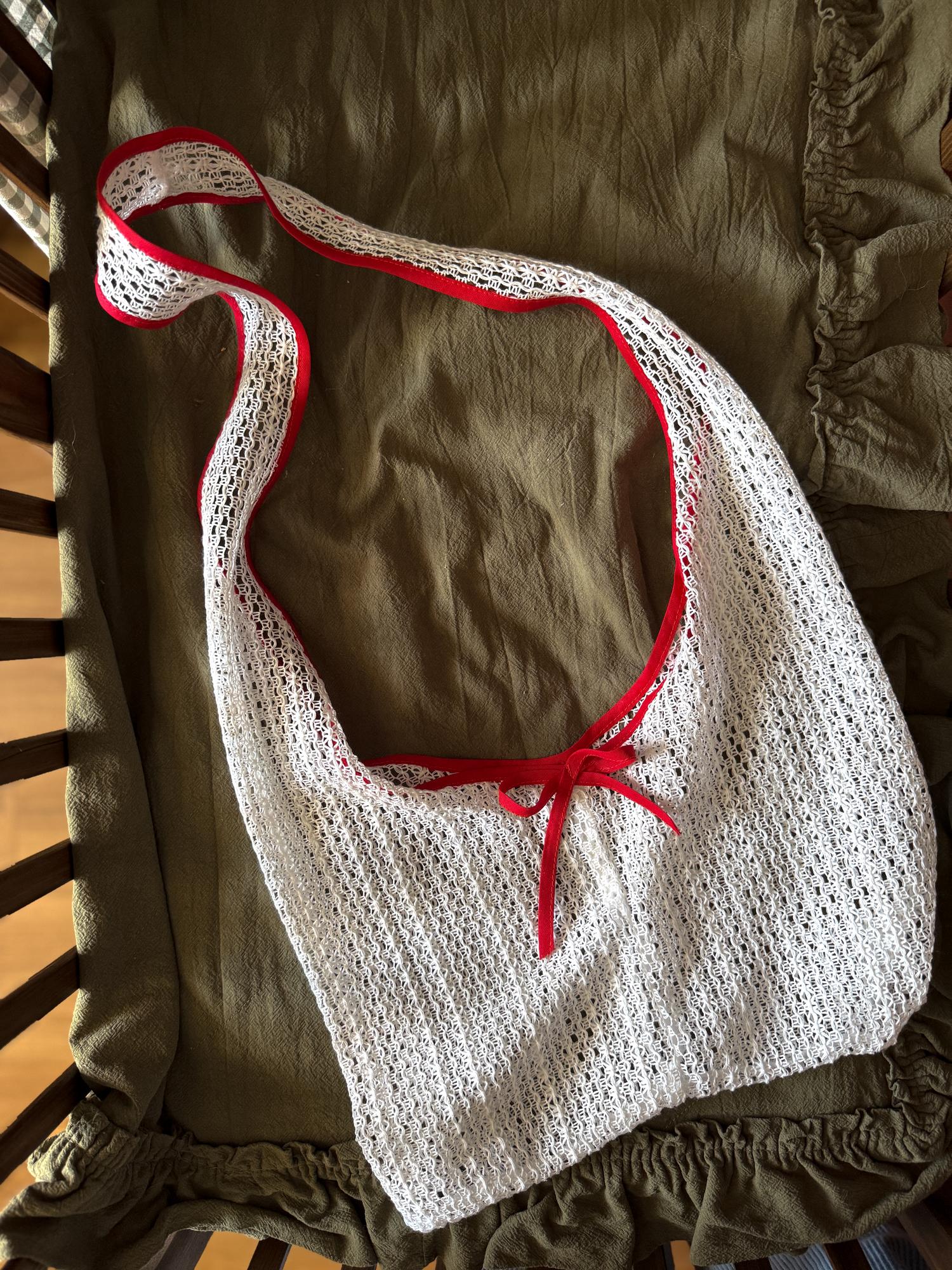 Шоппер авоська кроше с красной окантовкой