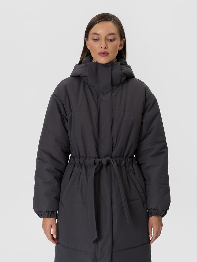 Длинное пальто с капюшоном Морый асфальт