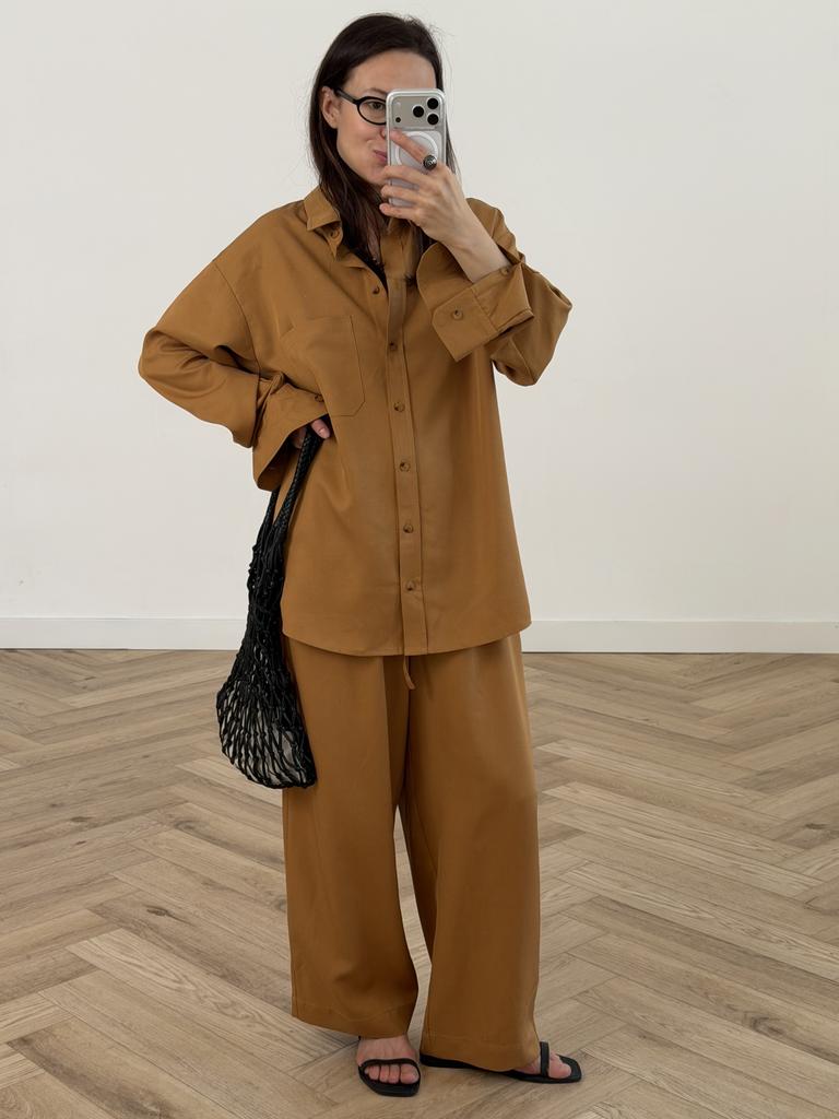 Брюки barrel fit "японизм" из тенселя коричного цвета
