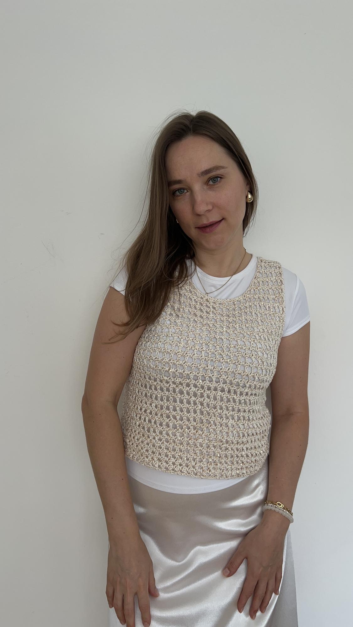 Мастер- класс майка "Pixel"  по вязанию спицами без привязки к плотности в видео формате