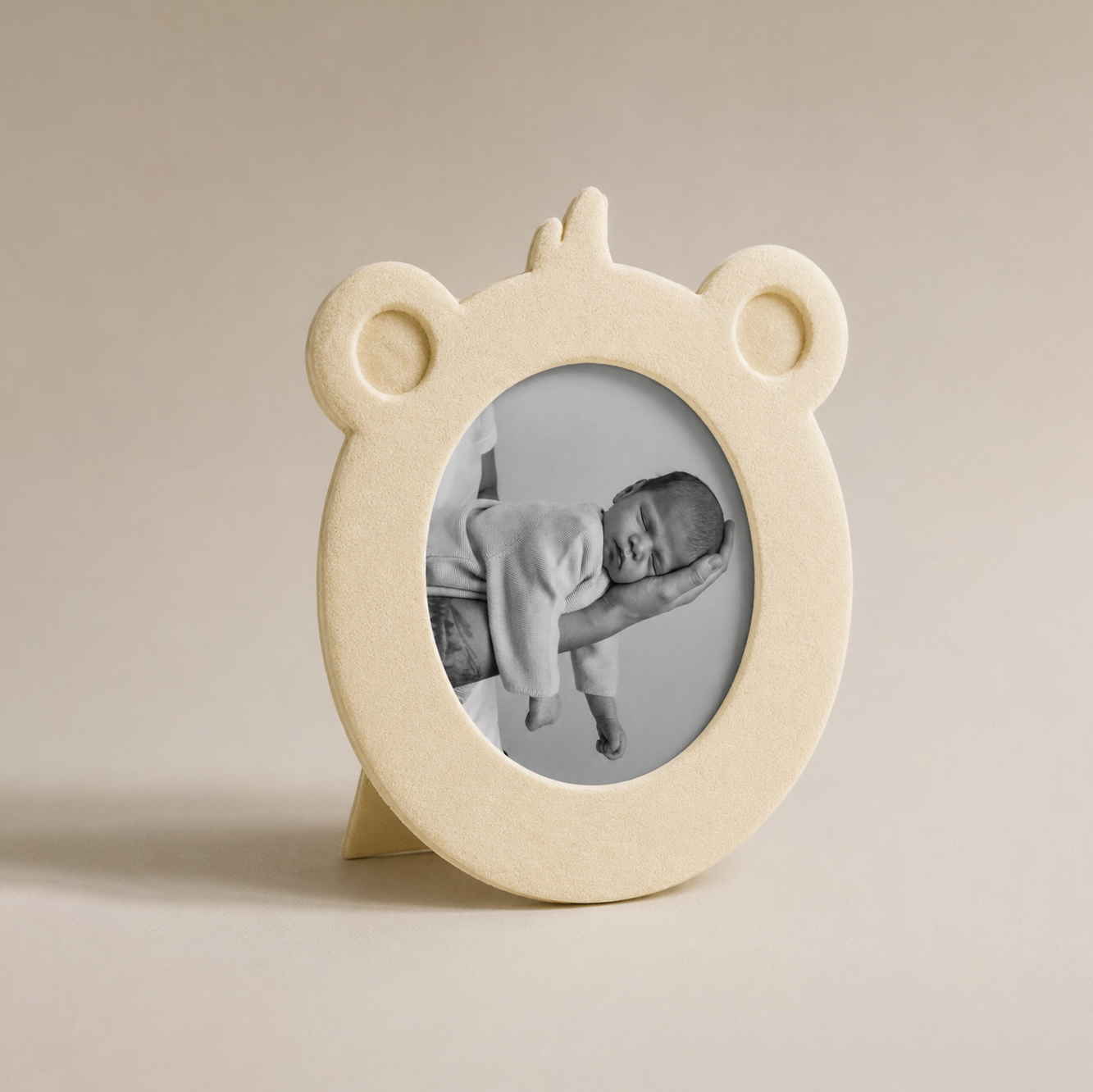 Фоторамка детская 10х10, с круглым окошком, велюр, ivory