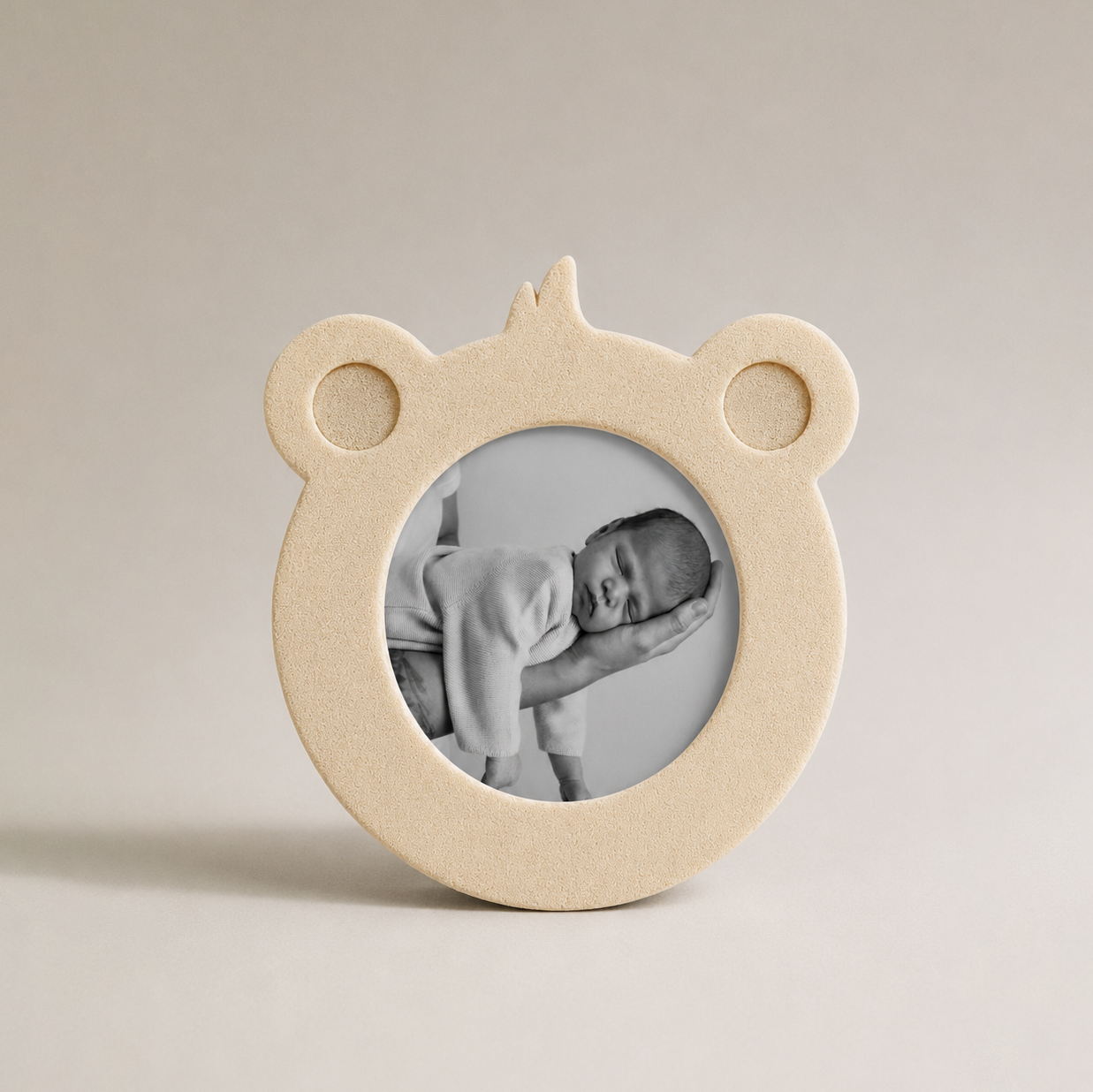 Фоторамка детская 10х10, с круглым окошком, велюр, ivory