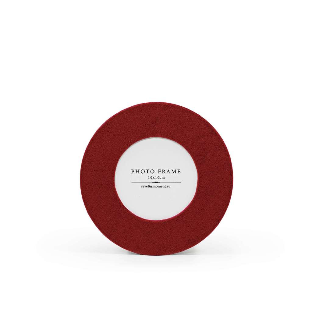 Фоторамка круглая 10х10, с круглым окошком, велюр, bordo