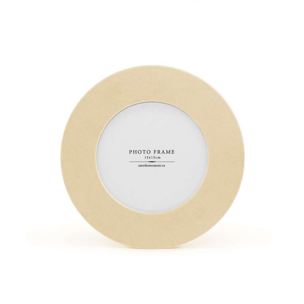 Фоторамка круглая 15х15, с круглым окошком, велюр, ivory