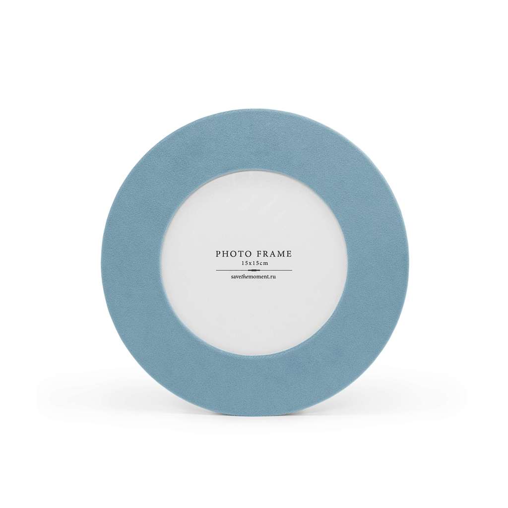 Фоторамка круглая 15х15, с круглым окошком, велюр, dusty blue