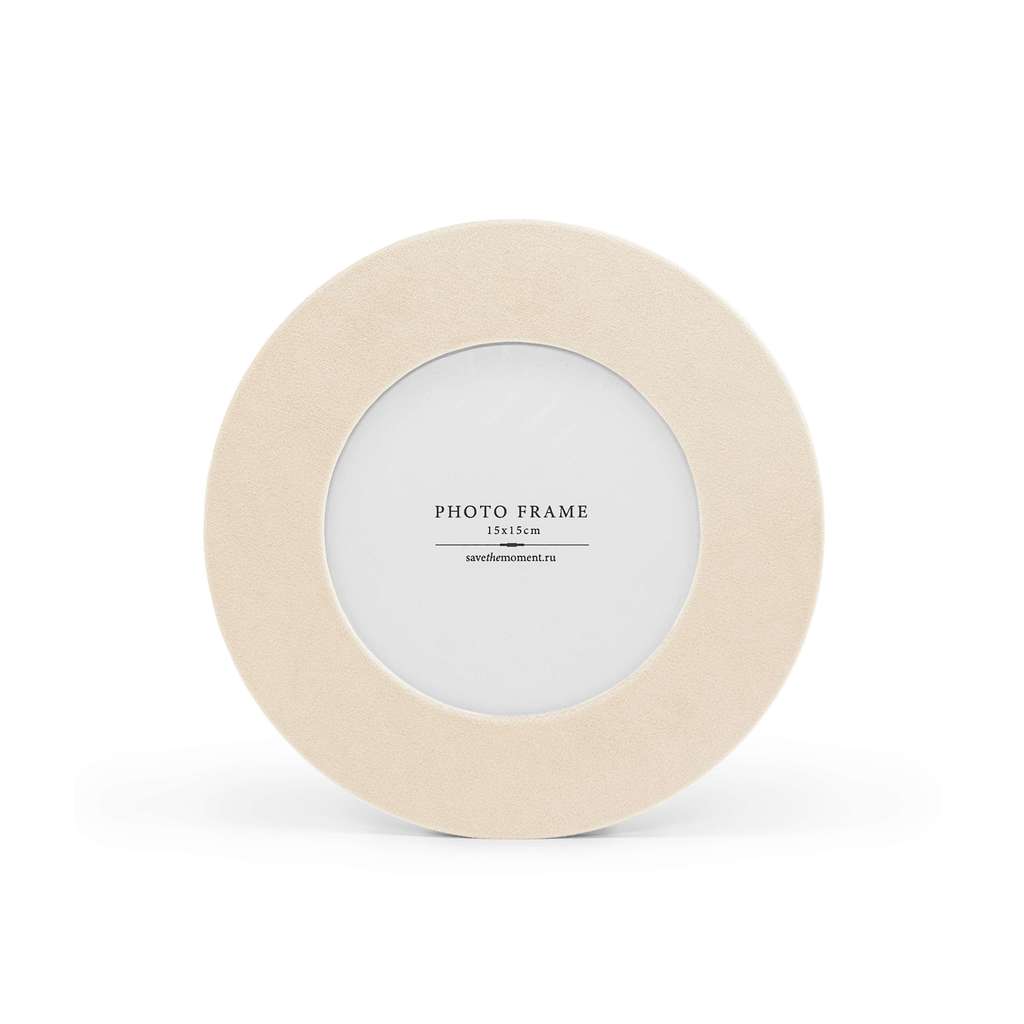 Фоторамка круглая 15х15, с круглым окошком, велюр, cream