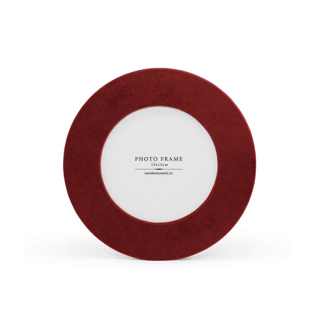 Фоторамка круглая 15х15, с круглым окошком, велюр, bordo