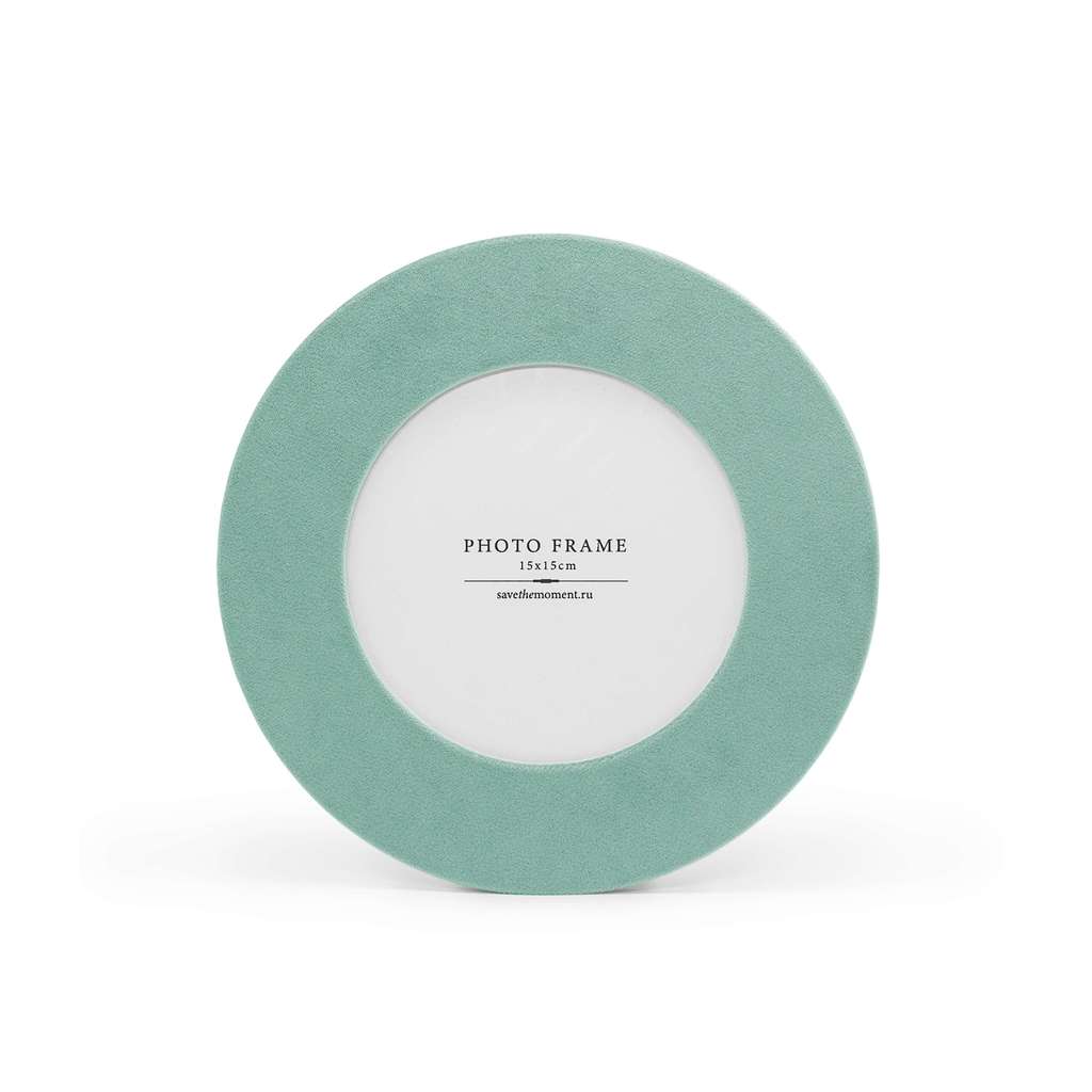 Фоторамка курглая 15х15, с круглым окошком, велюр, aquamarine
