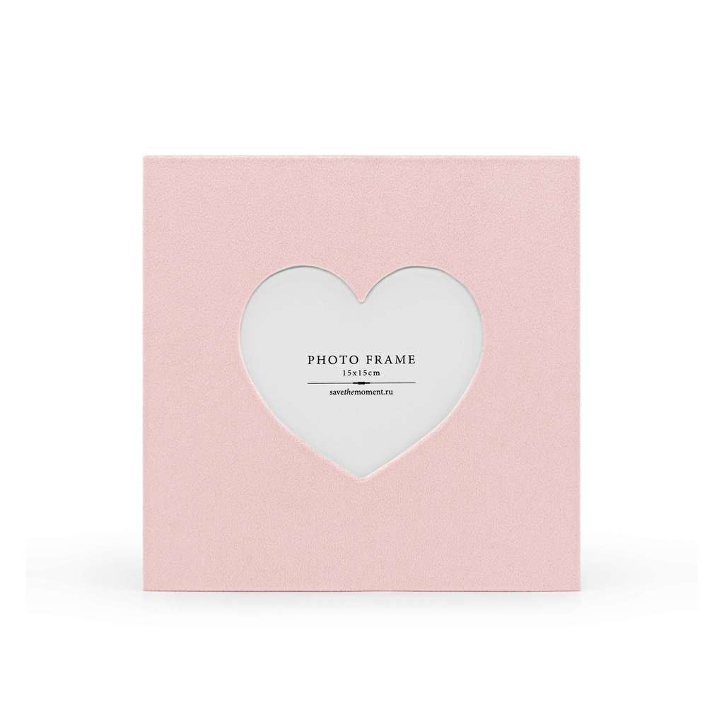 Фоторамка квадратная 15х15, с окошком в форме сердечка, велюр, pink