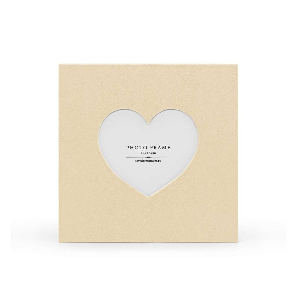 Фоторамка квадратная 15х15, с окошком в форме сердечка, велюр, ivory