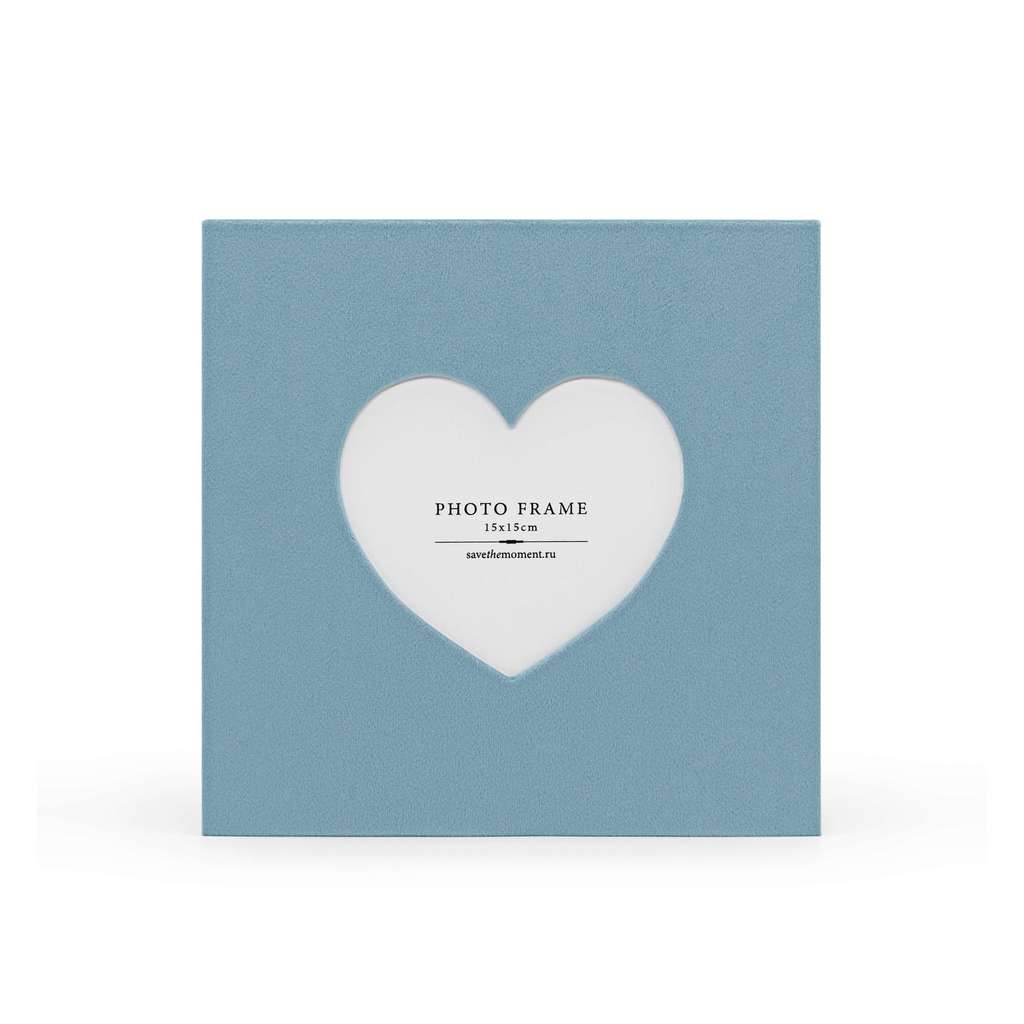 Фоторамка квадратная 15х15, с окошком в форме сердечка, велюр, dusty blue