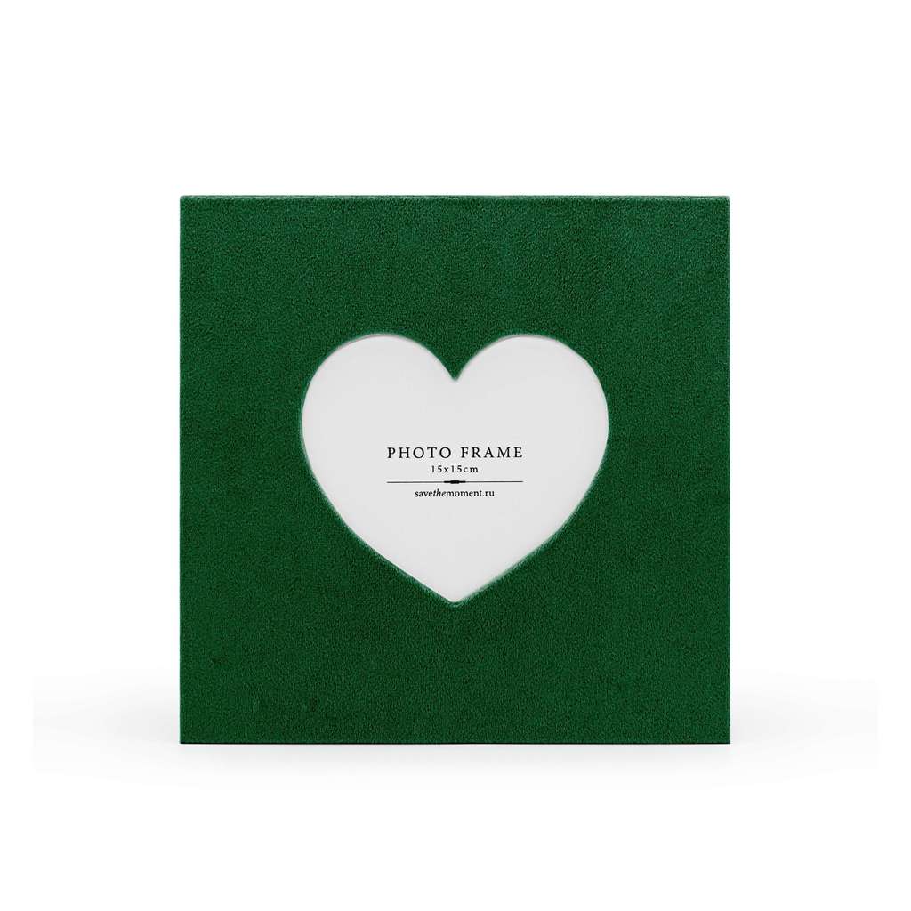 Фоторамка квадратная 15х15, с окошком в форме сердечка, велюр, deep forest