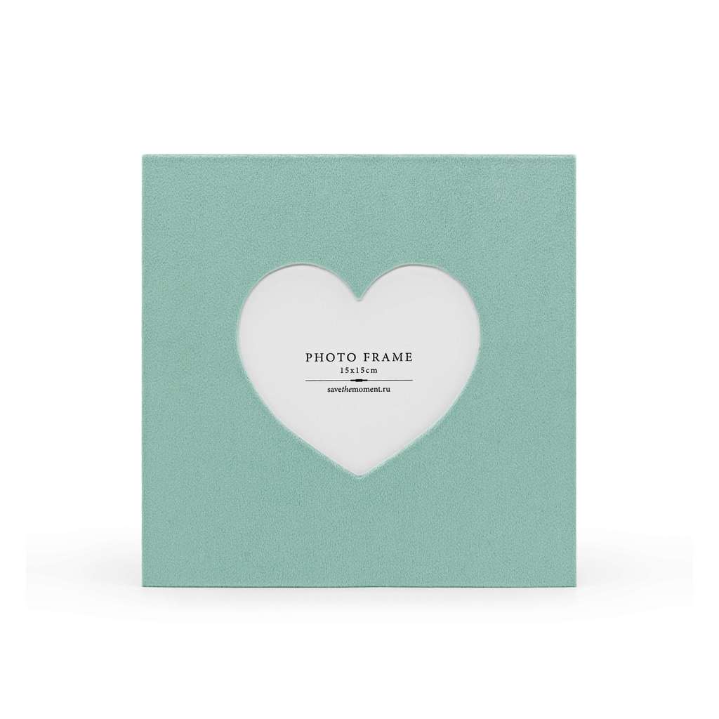 Фоторамка квадратная 15х15, с окошком в форме сердечка, велюр, aquamarine