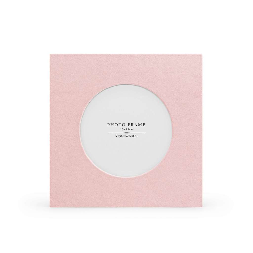 Фоторамка квадратная 15х15, с круглым окошком, велюр, pink