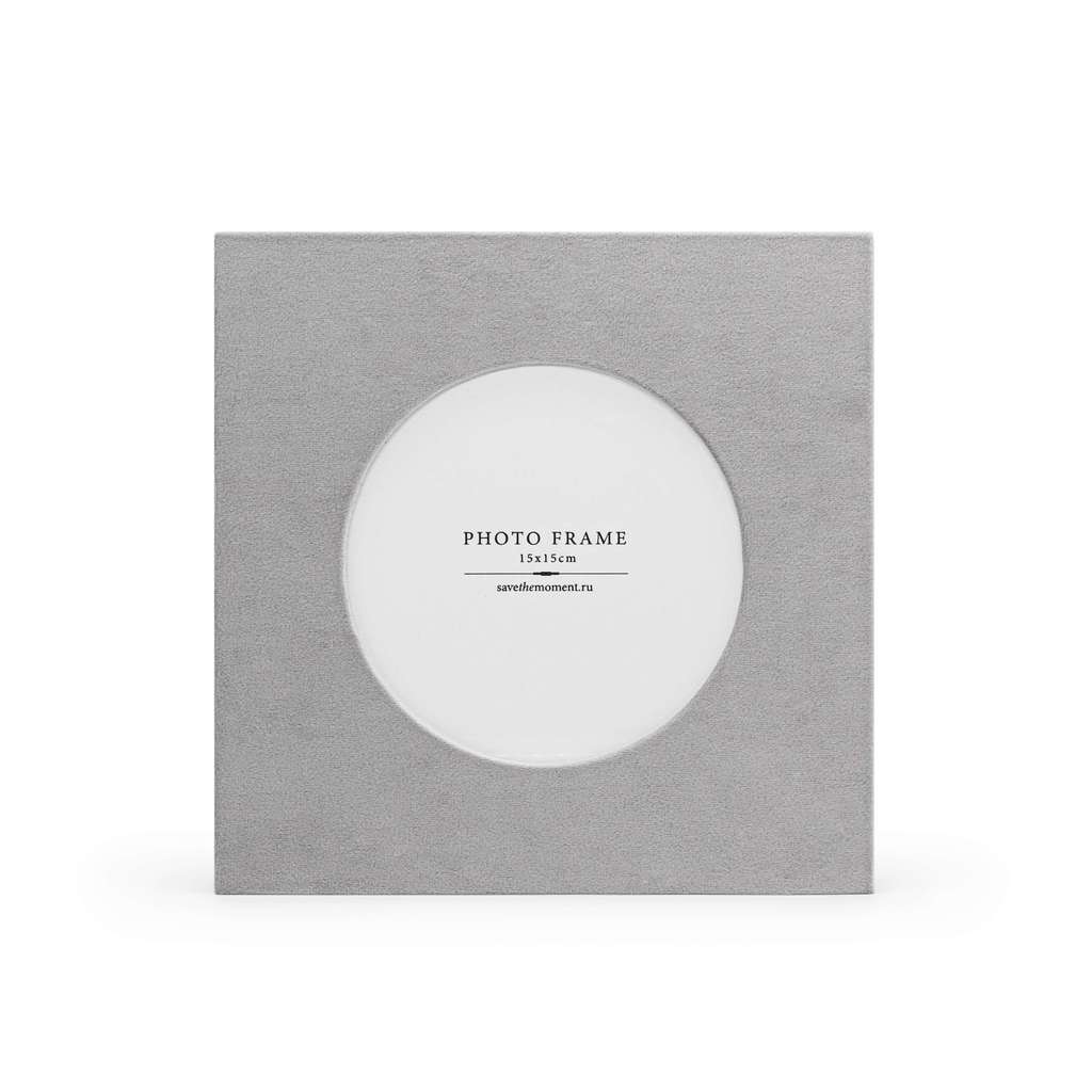 Фоторамка квадратная 15х15, с круглым окошком, велюр, grey