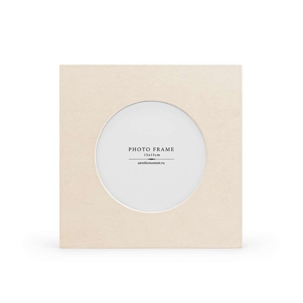 Фоторамка квадратная 15х15, с круглым окошком, велюр, cream