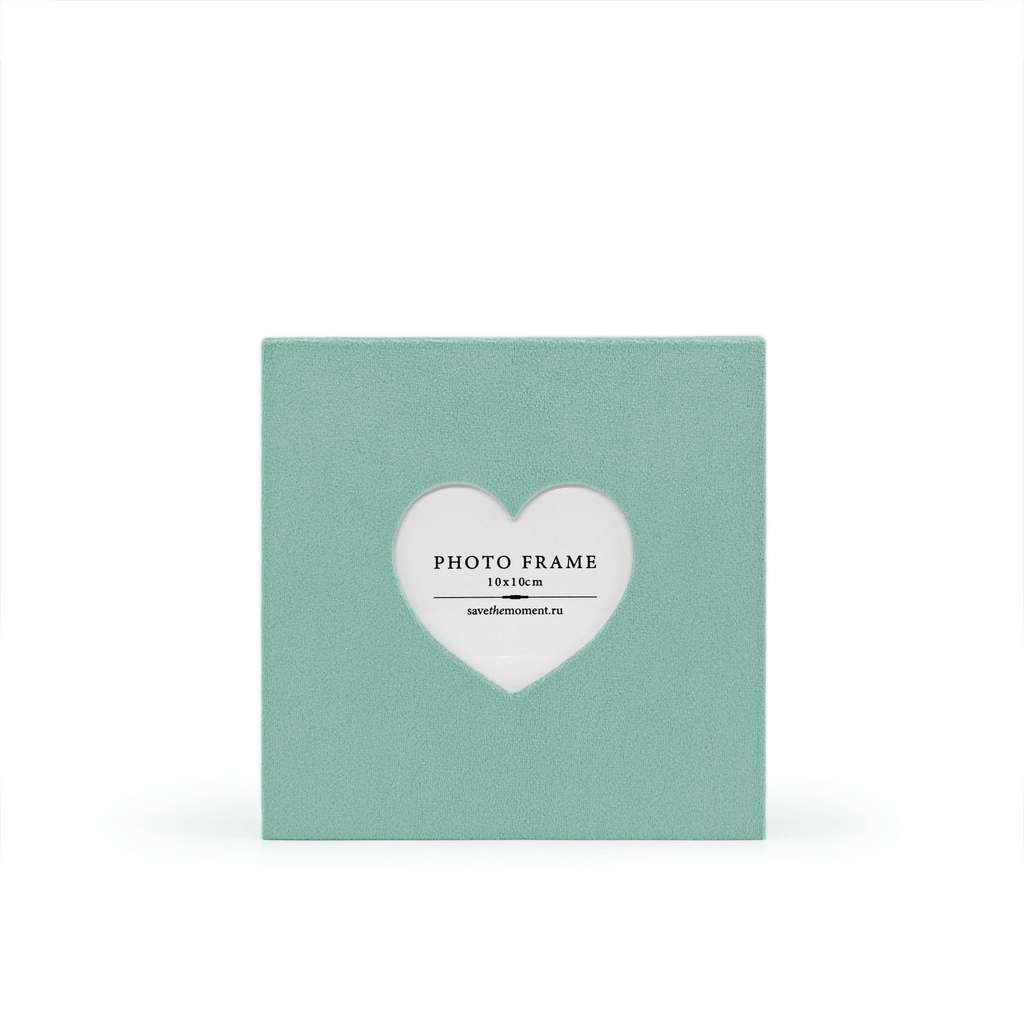 Фоторамка квадратная 10х10, с окошком в форме сердечка, велюр, aquamarine