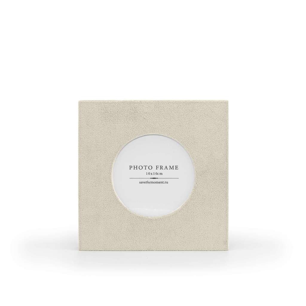 Фоторамка квадратная 10х10, с круглым окошком, велюр, cream