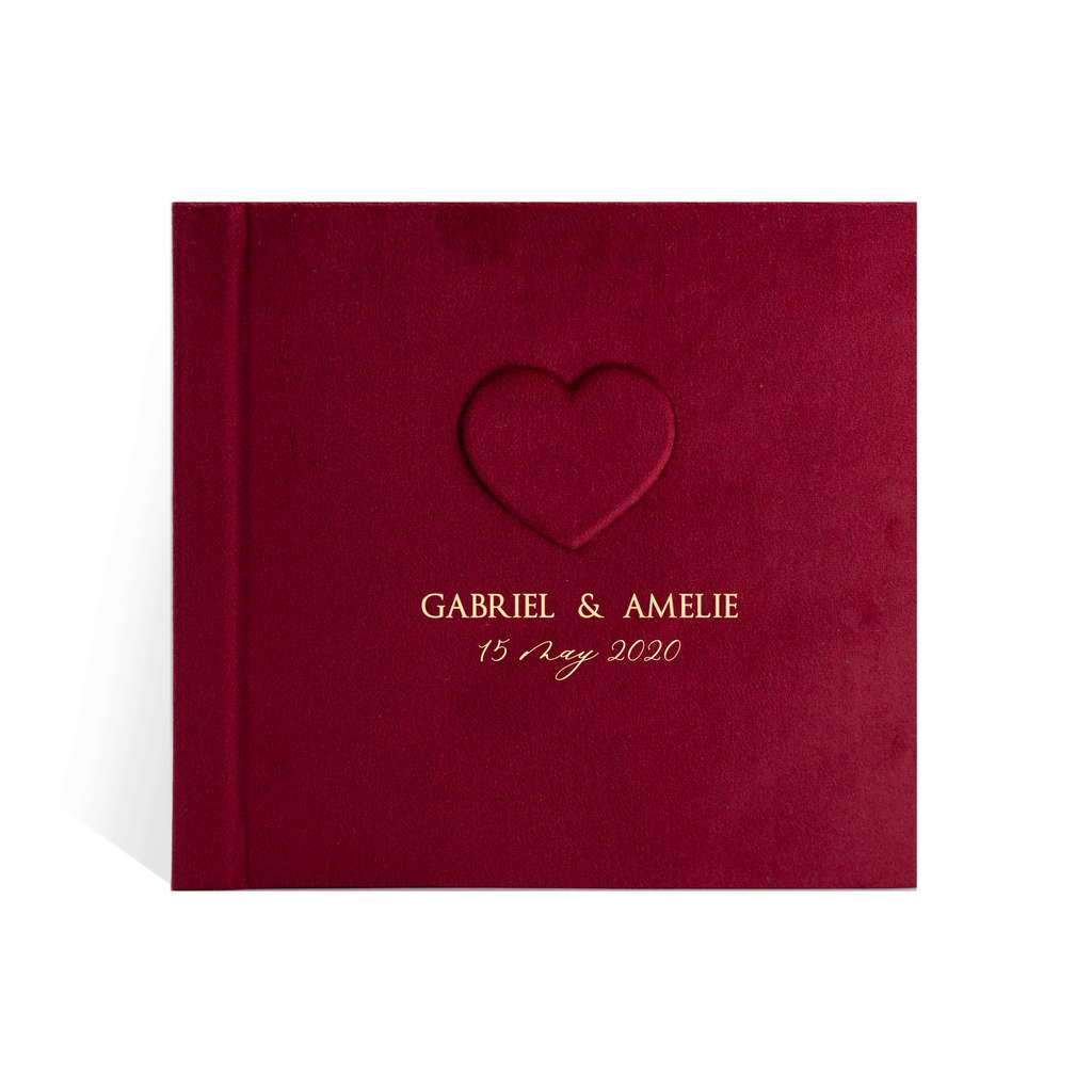 Фотоальбом свадебный, красный велюр, с объемным сердечком