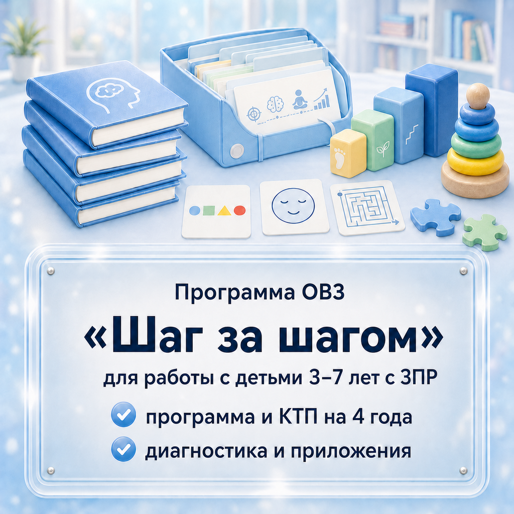 Программа «Шаг за шагом» для работы педагога-психолога с детьми 3–7 лет с ЗПР: рабочая программа и КТП на 4 года, диагностика и приложения