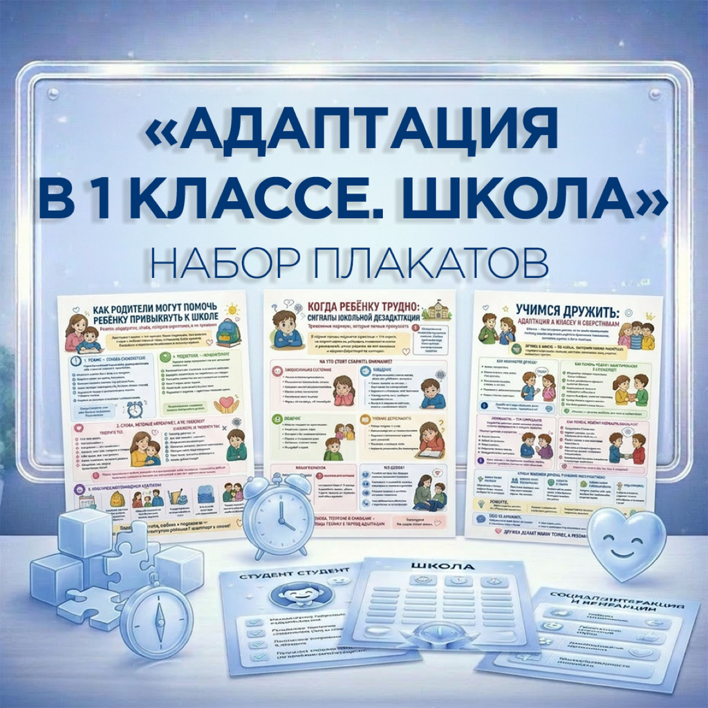 Комплект плакатов об адаптации первоклассника: 11 листов для школьного стенда, информационных листов и памяток к родительским собраниям