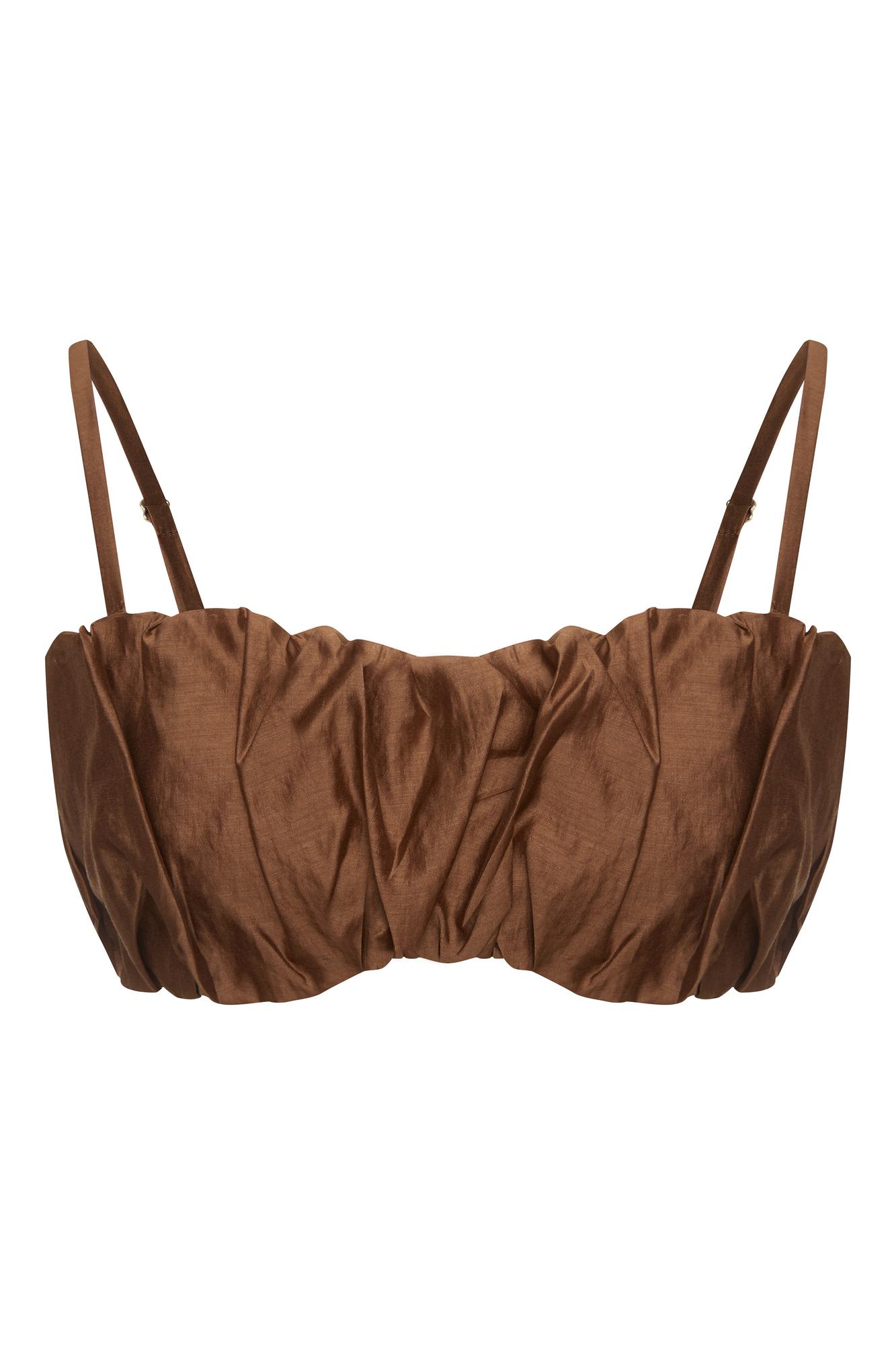 Топ со сборкой из воздушной ткани BROWN