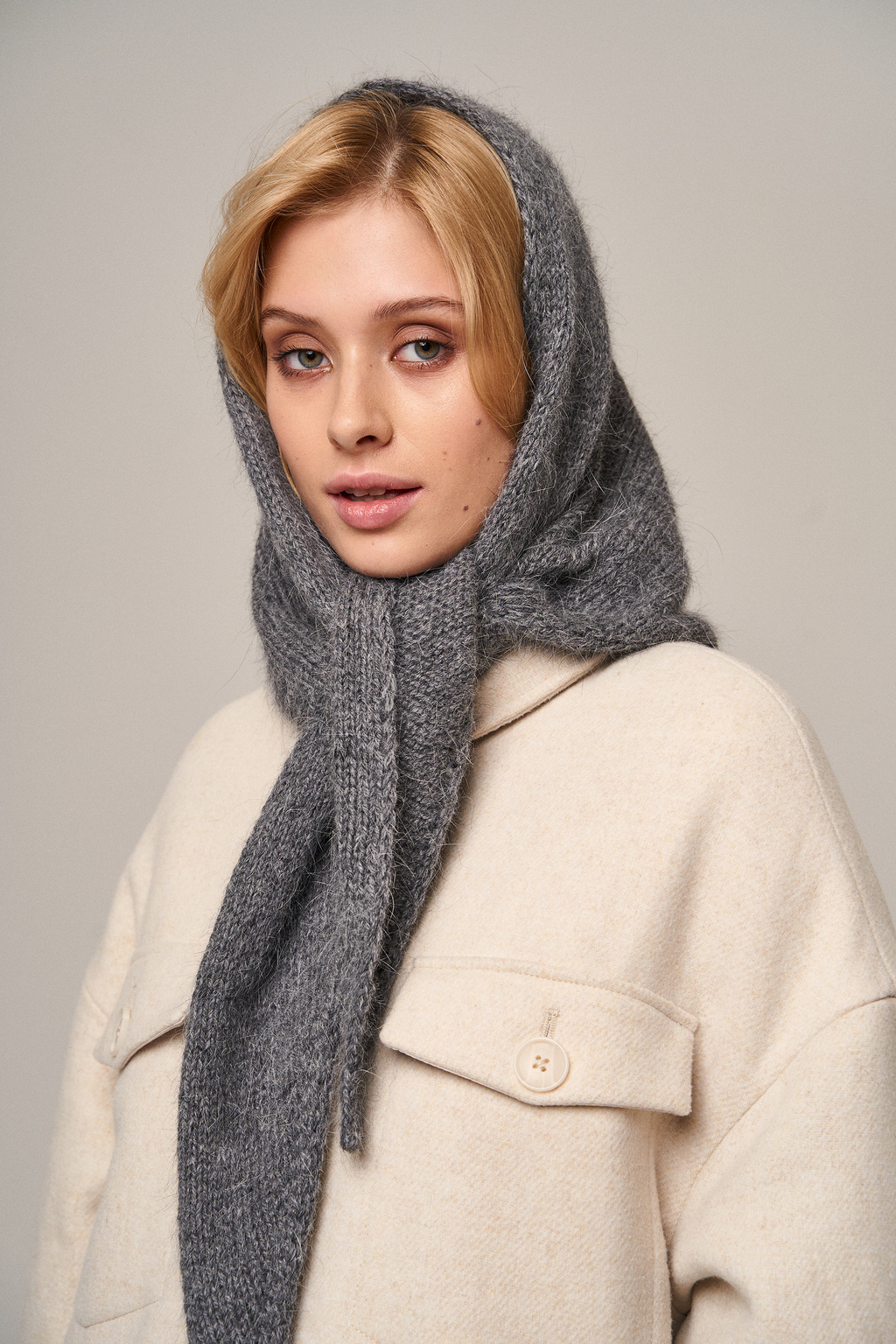 Косынка ангора серый меланж