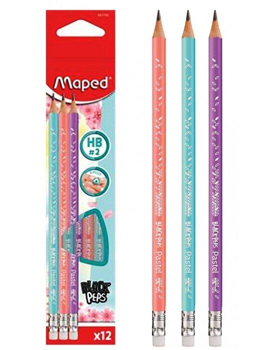 Maped. Карандаш чернографитный "Black Peps" (3 шт) с ластиком