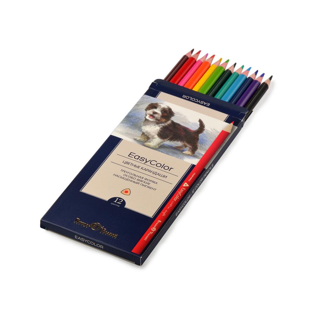 Карандаши 12 цветов, трёхгранные, особо мягкие
