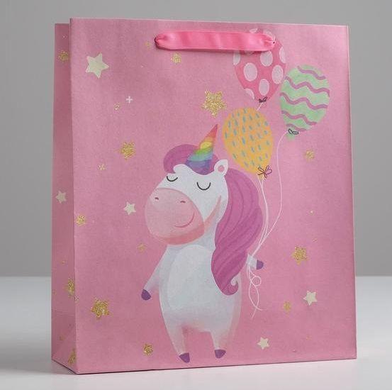 Пакет крафтовый вертикальный «Единорожек»