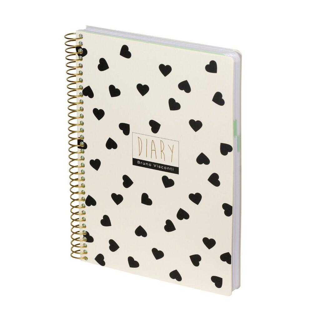 Ежедневник недат. А5 136л.,  "Cute diary. Black&White. Сердечки"